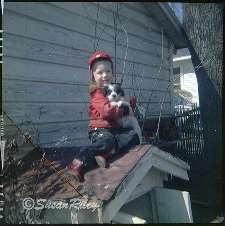 cut old negative. Boy with puppy.
